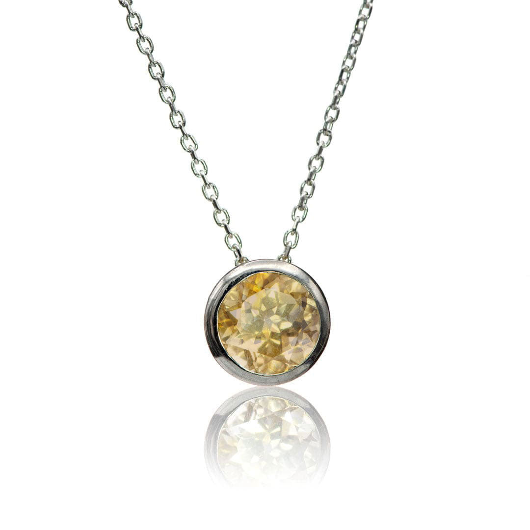 Round Citrine Sterling Silver Slide Pendant Necklace