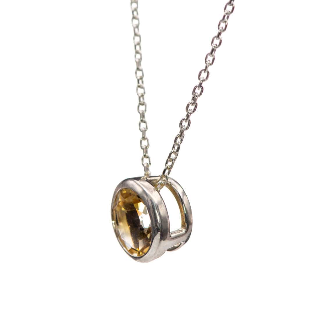 Round Citrine Sterling Silver Slide Pendant Necklace