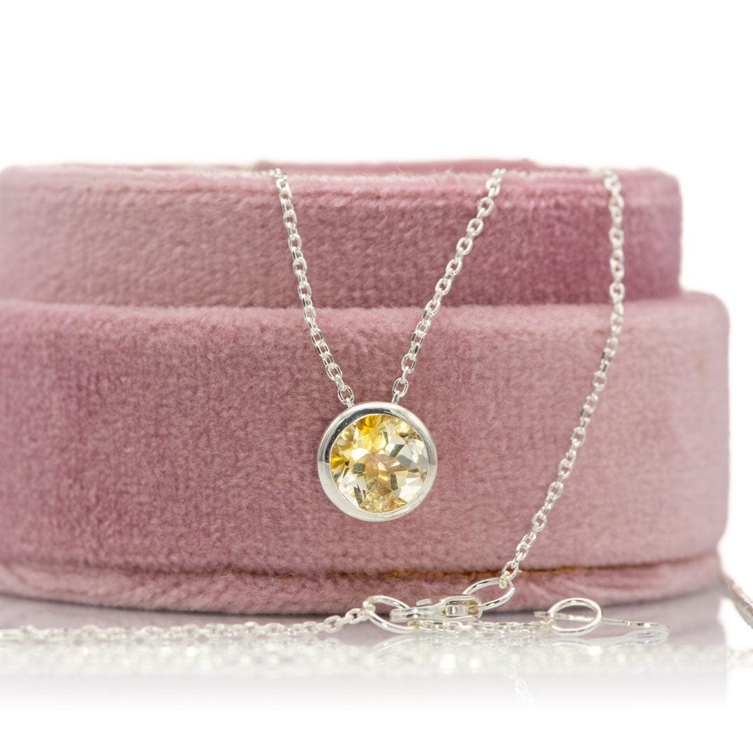 Round Citrine Sterling Silver Slide Pendant Necklace