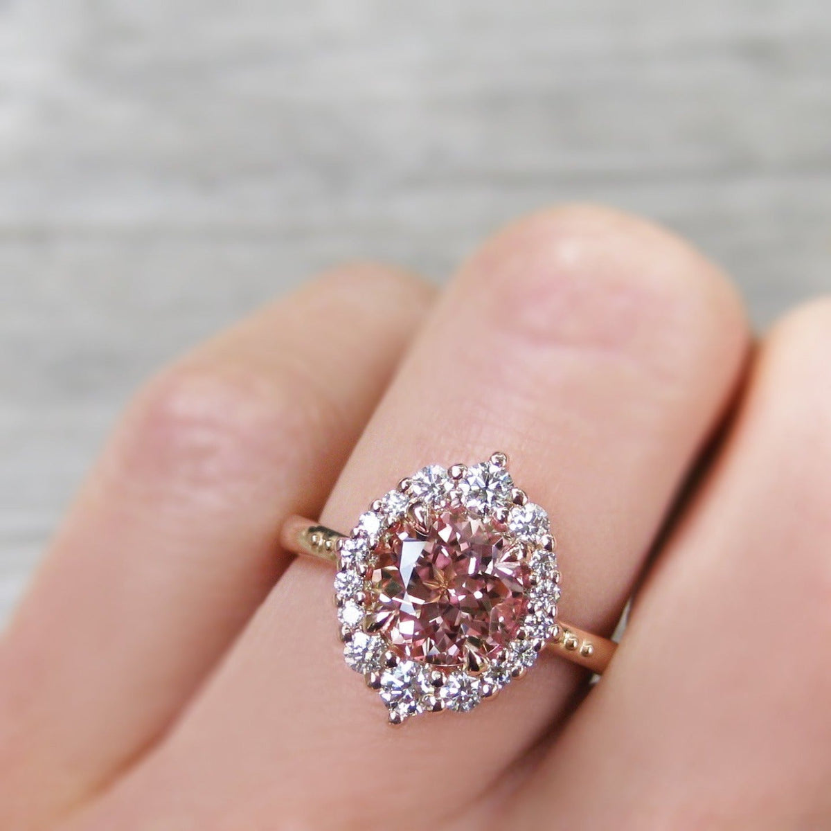 ・EMERSON・Peach Sapphire Center, Diamond Halo (2.13ctw+)