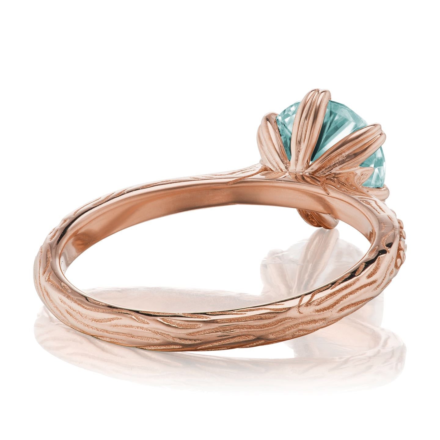 ・CAMILLE・Aqua-Teal Iconic™ Moissanite, Twig Textured Diamond Band (1.25ct Center)