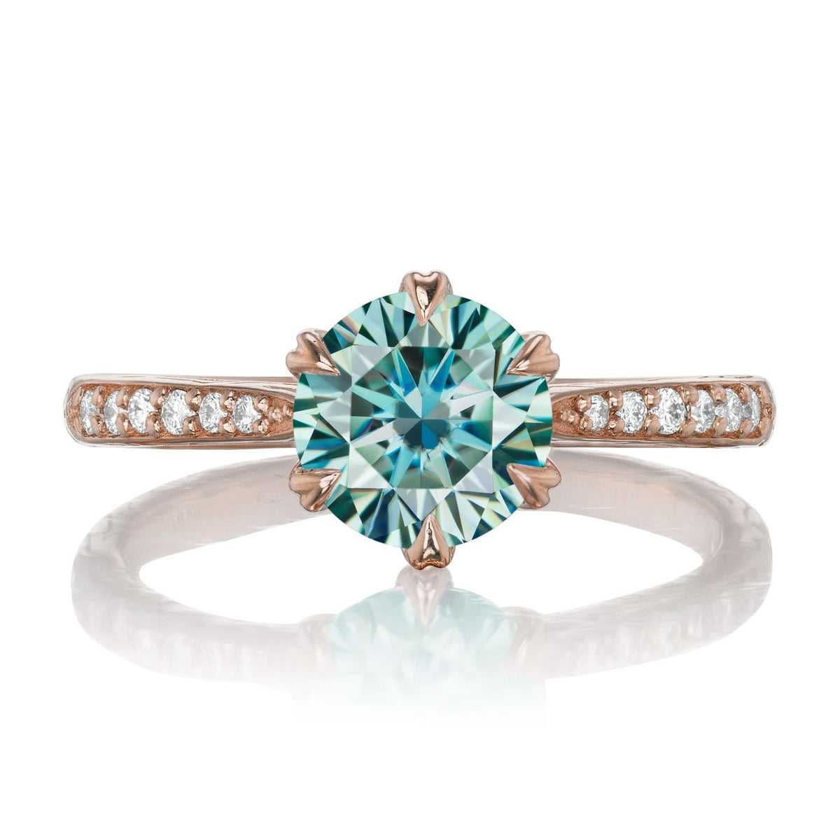 ・CAMILLE・Aqua-Teal Iconic™ Moissanite, Twig Textured Diamond Band (1.25ct Center)