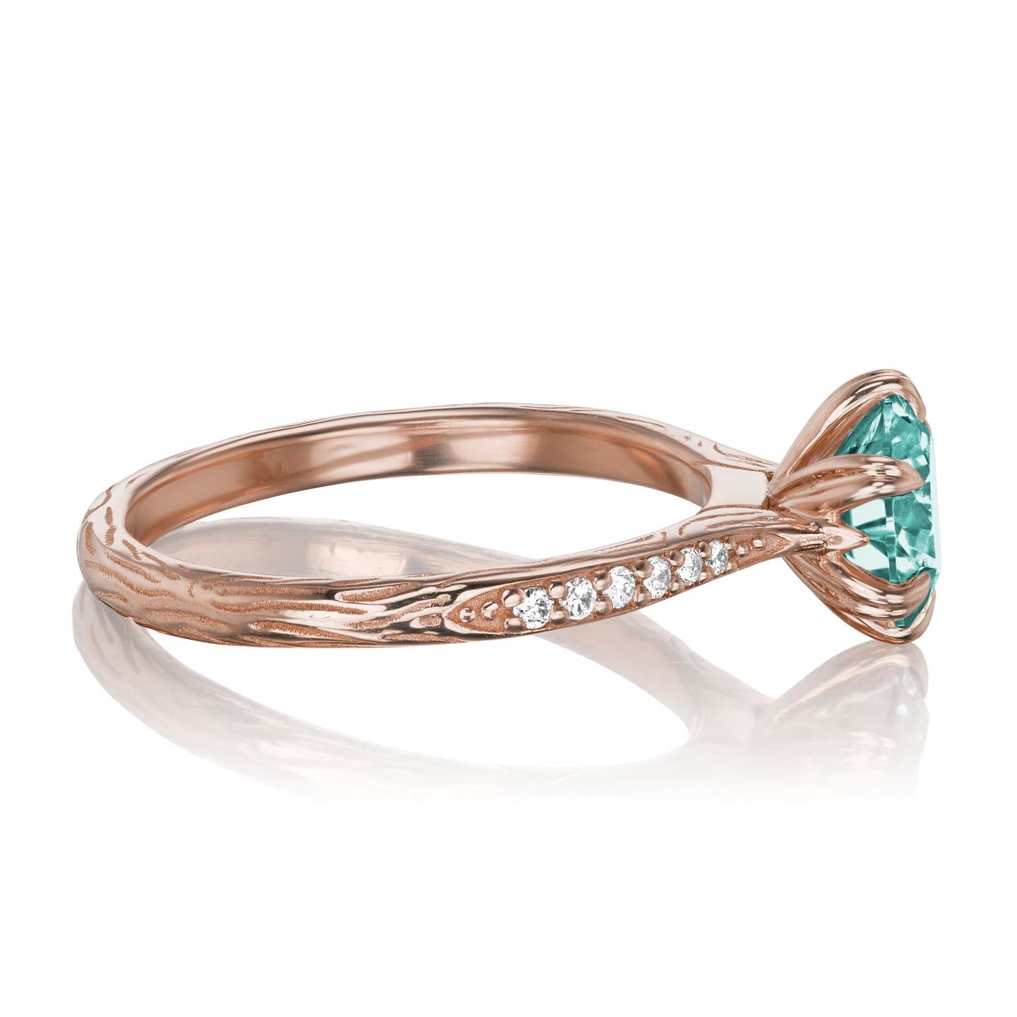 ・CAMILLE・Aqua-Teal Iconic™ Moissanite, Twig Textured Diamond Band (1.25ct Center)