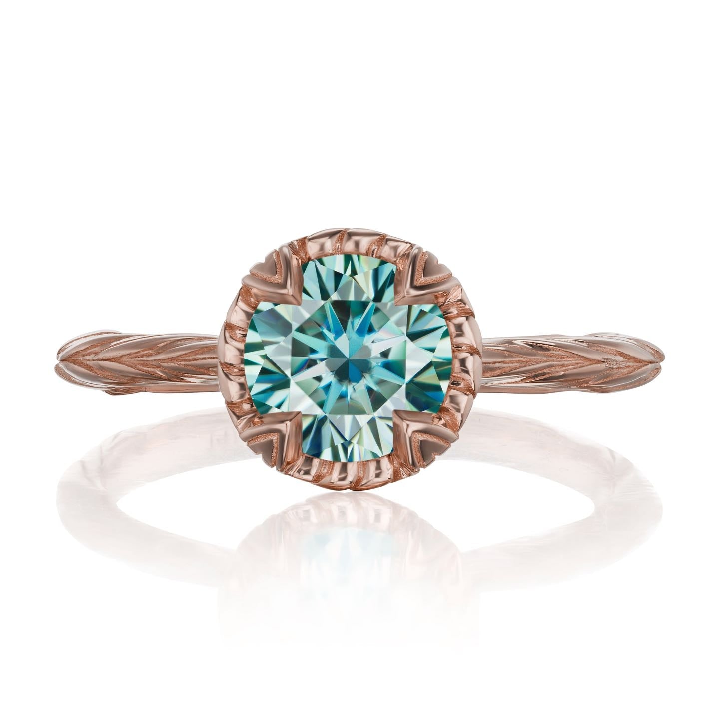 ・SIENNA・Aqua-Teal Iconic™ Moissanite, Willow Leaf Band (1.25ct)