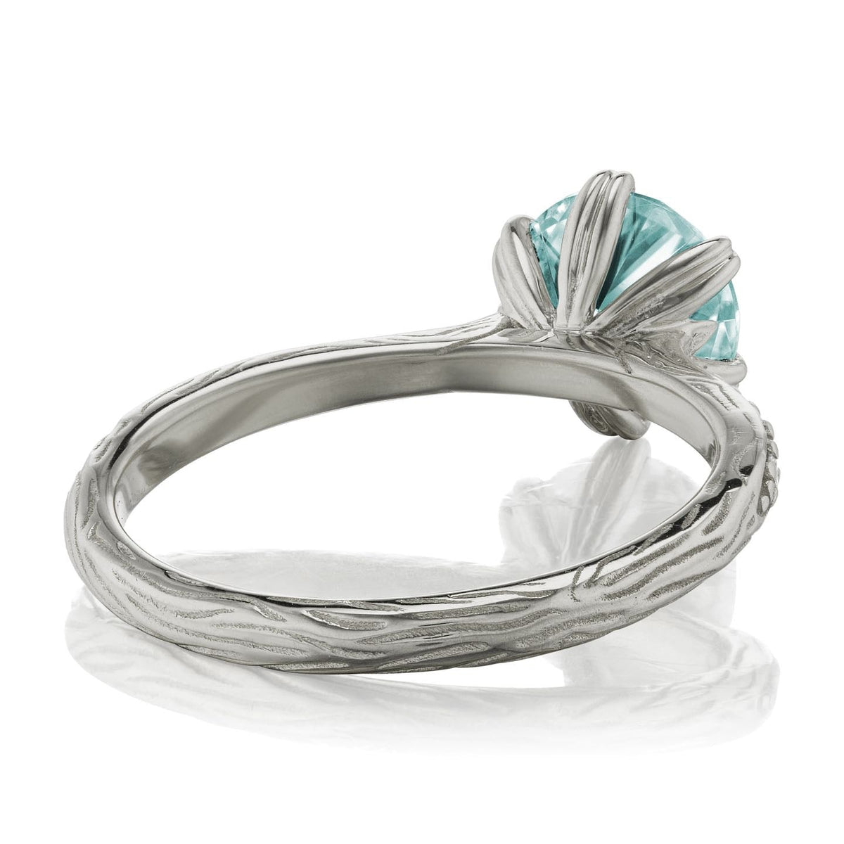 ・CAMILLE・Aqua-Teal Iconic™ Moissanite, Twig Textured Diamond Band (1.25ct Center)