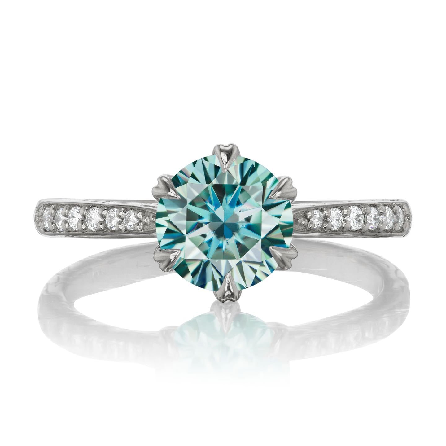 ・CAMILLE・Aqua-Teal Iconic™ Moissanite, Twig Textured Diamond Band (1.25ct Center)