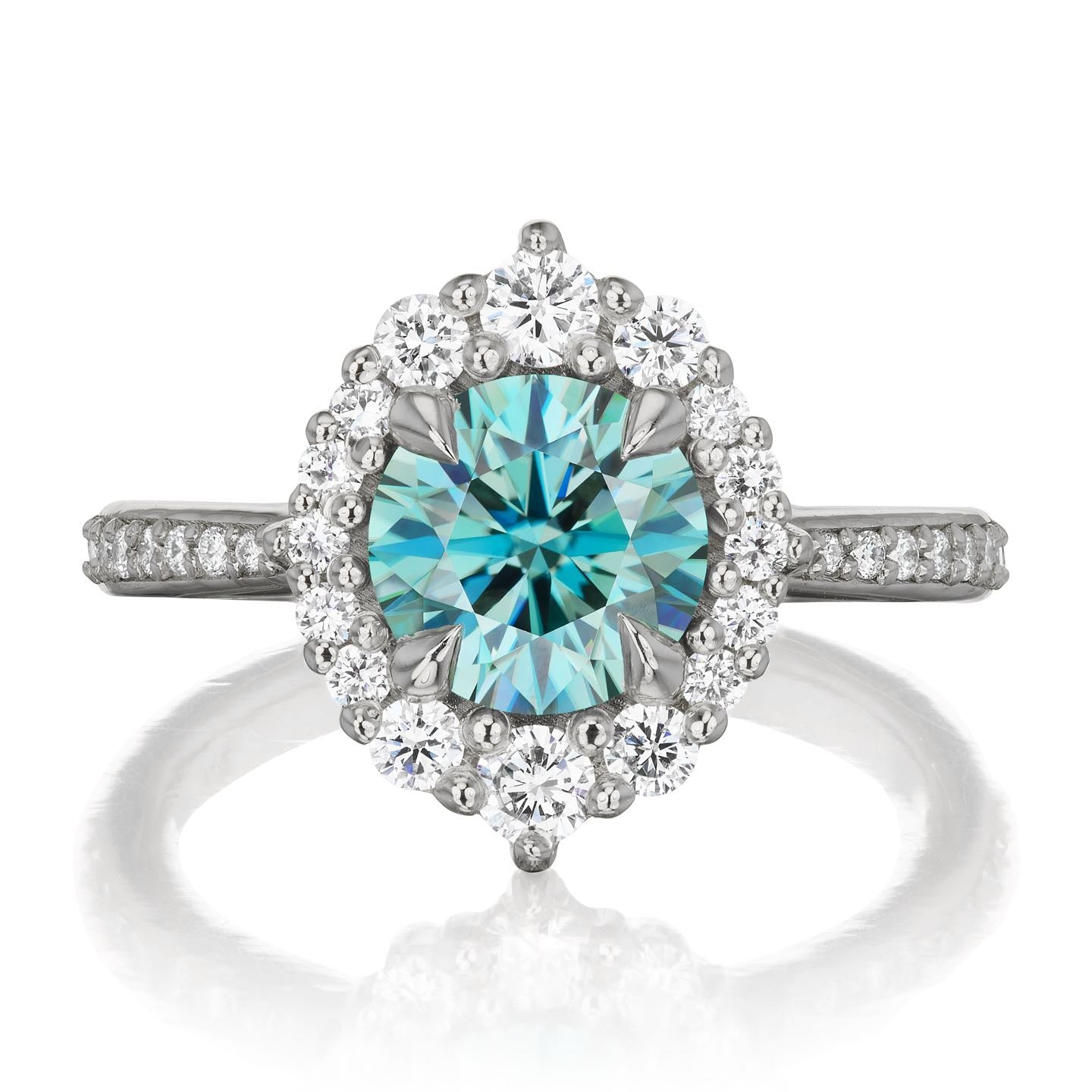 ・EMERSON・Aqua-Teal Iconic™ Moissanite Center, Diamond Halo (1.58ctw+)