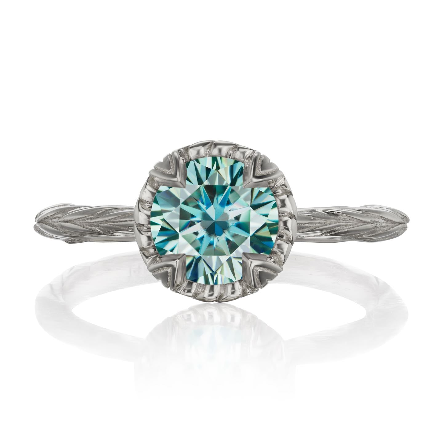 ・SIENNA・Aqua-Teal Iconic™ Moissanite, Willow Leaf Band (1.25ct)