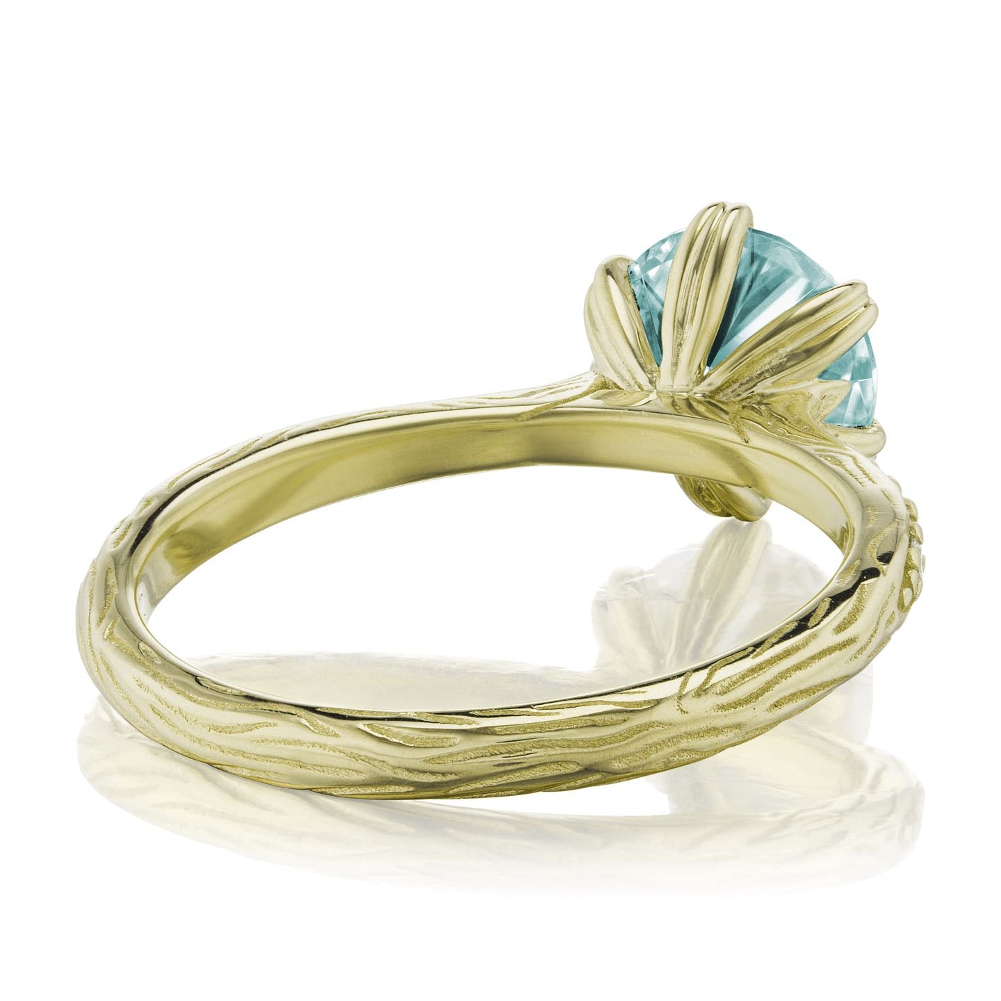 ・CAMILLE・Aqua-Teal Iconic™ Moissanite, Twig Textured Diamond Band (1.25ct Center)