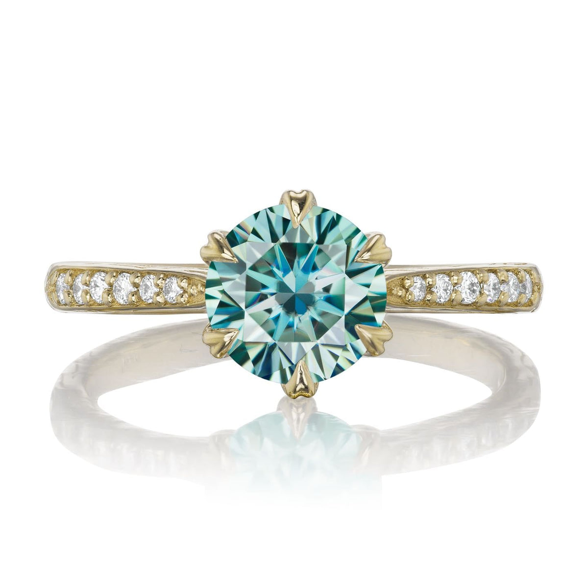 ・CAMILLE・Aqua-Teal Iconic™ Moissanite, Twig Textured Diamond Band (1.25ct Center)
