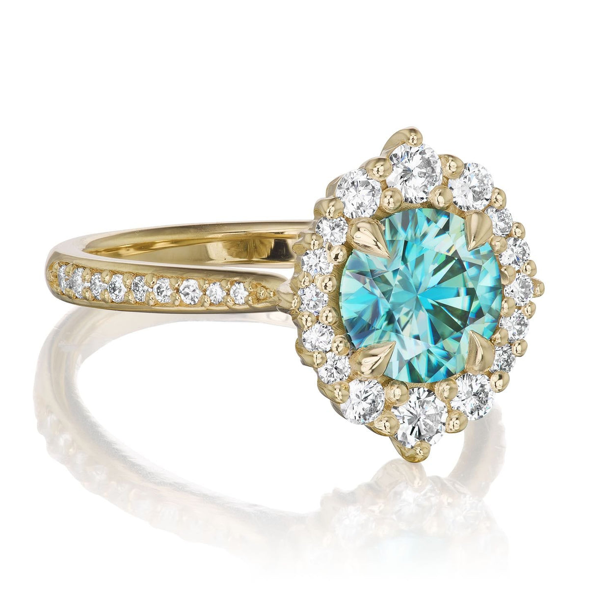 ・EMERSON・Aqua-Teal Iconic™ Moissanite Center, Diamond Halo (1.58ctw+)