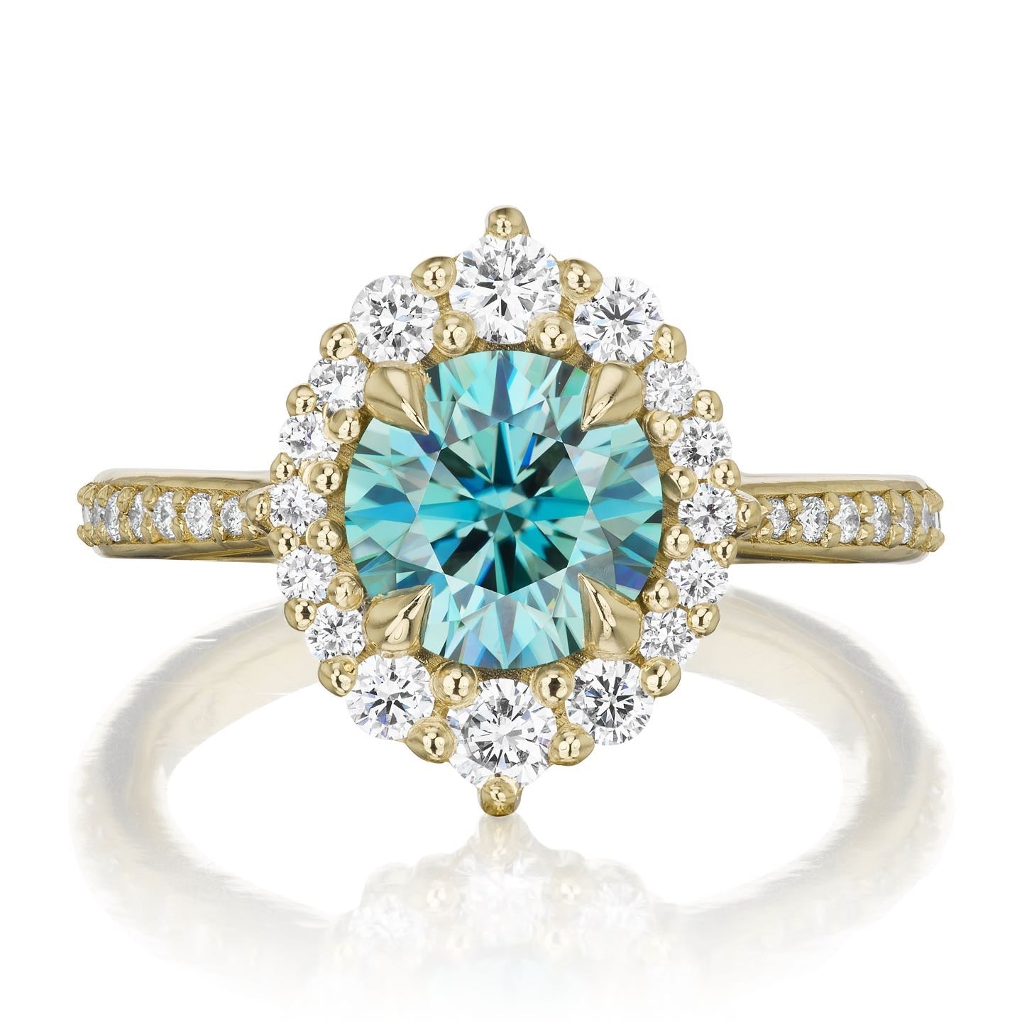 ・EMERSON・Aqua-Teal Iconic™ Moissanite Center, Diamond Halo (1.58ctw+)