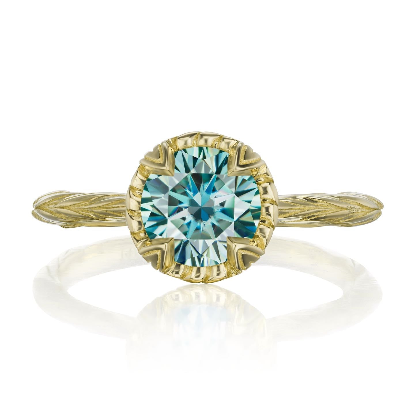 ・SIENNA・Aqua-Teal Iconic™ Moissanite, Willow Leaf Band (1.25ct)