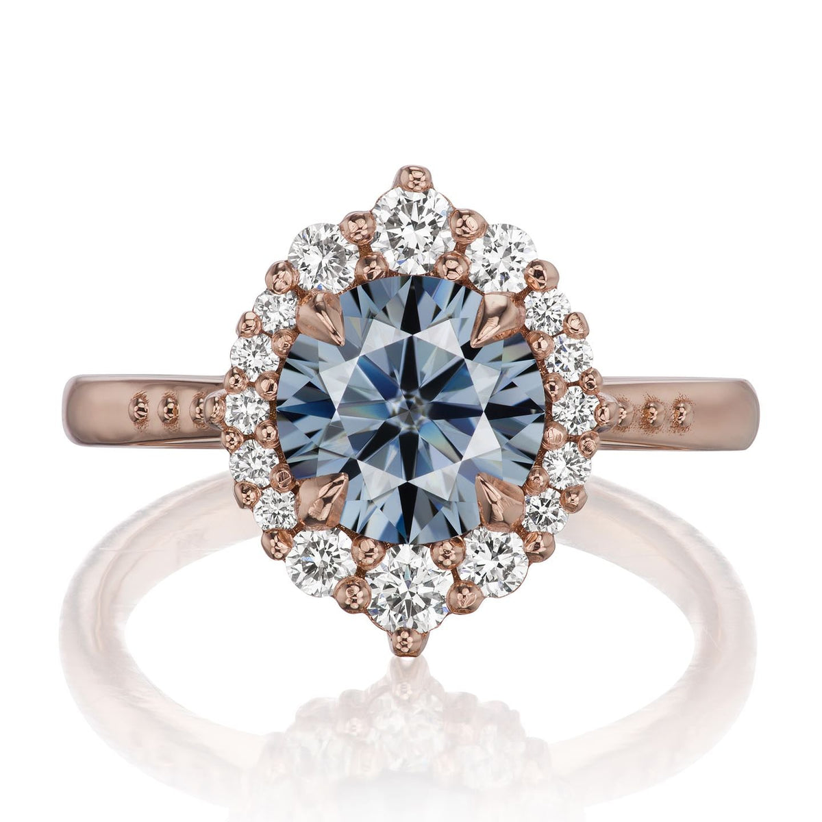・EMERSON・Iconic™ Grey Moissanite Center, Diamond Halo (1.58ctw+)