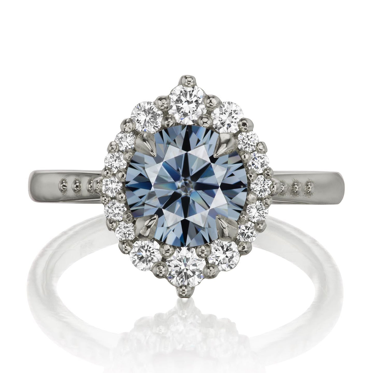 ・EMERSON・Iconic™ Grey Moissanite Center, Diamond Halo (1.58ctw+)