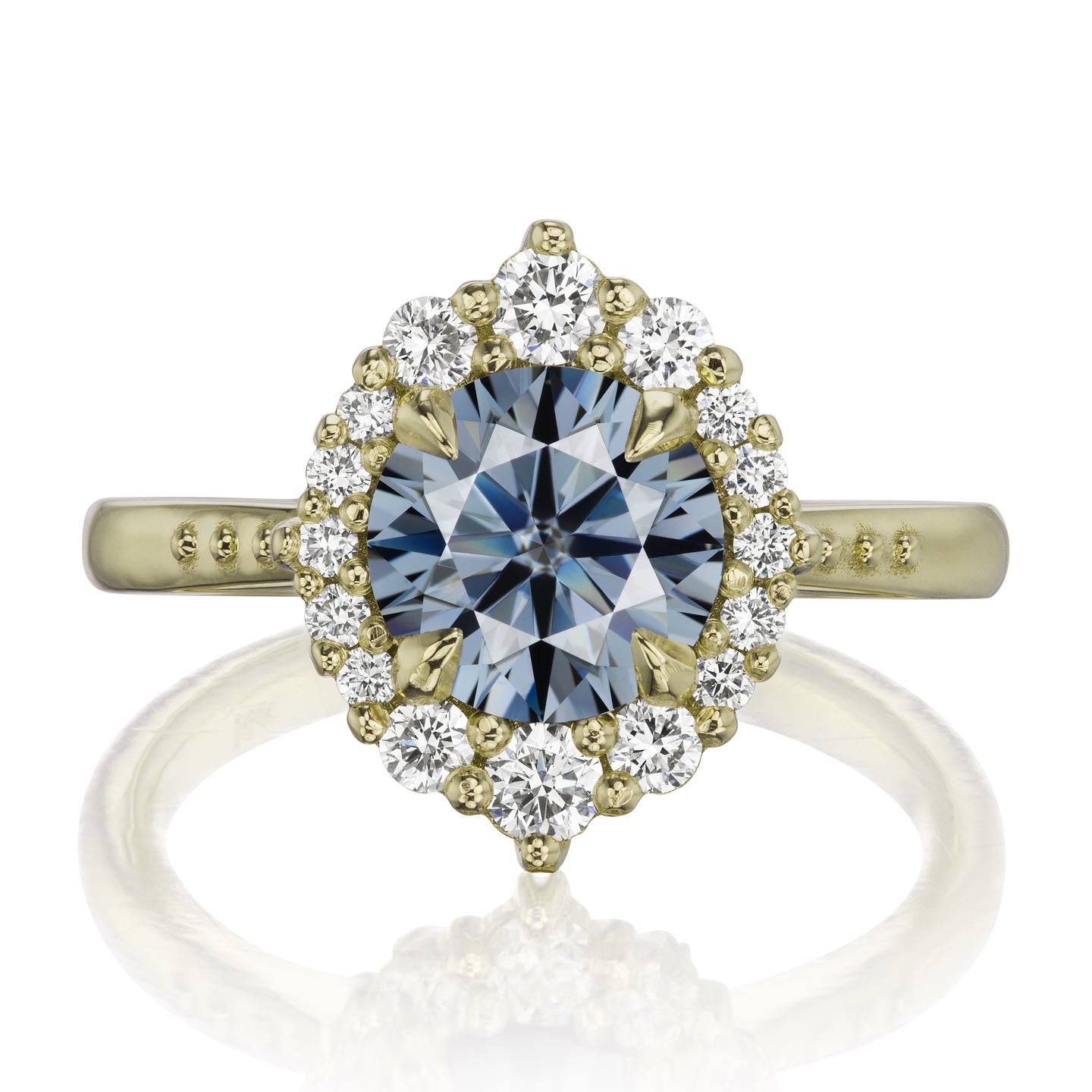 ・EMERSON・Iconic™ Grey Moissanite Center, Diamond Halo (1.58ctw+)