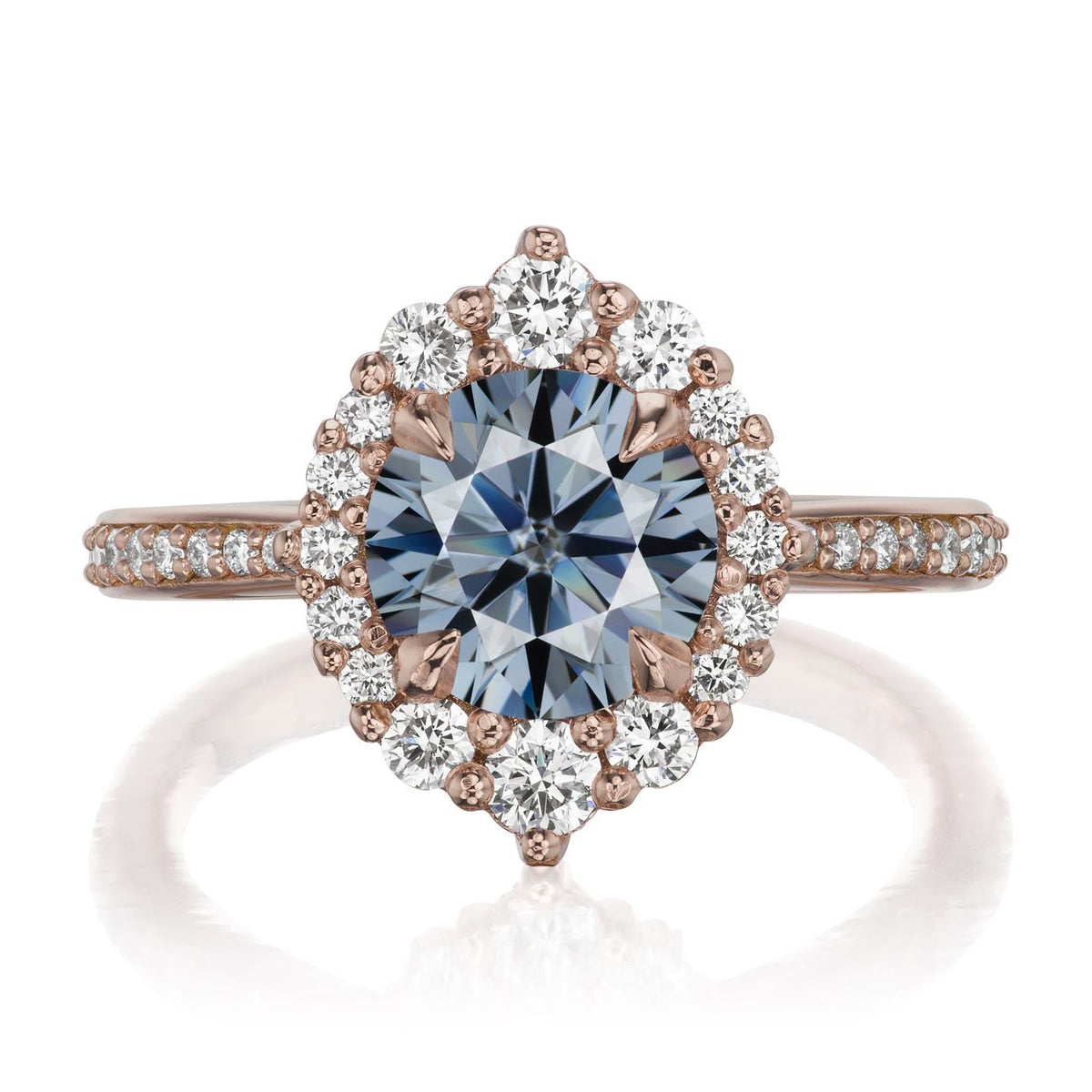 ・EMERSON・Iconic™ Grey Moissanite Center, Diamond Halo (1.58ctw+)