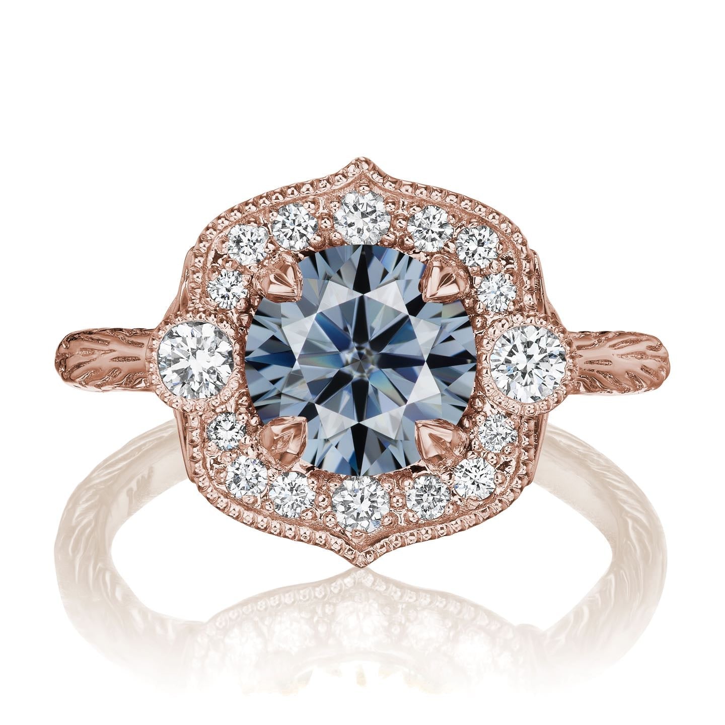 ・SADIE・Iconic™ Grey Moissanite Center, Diamond Halo (1.55ctw)