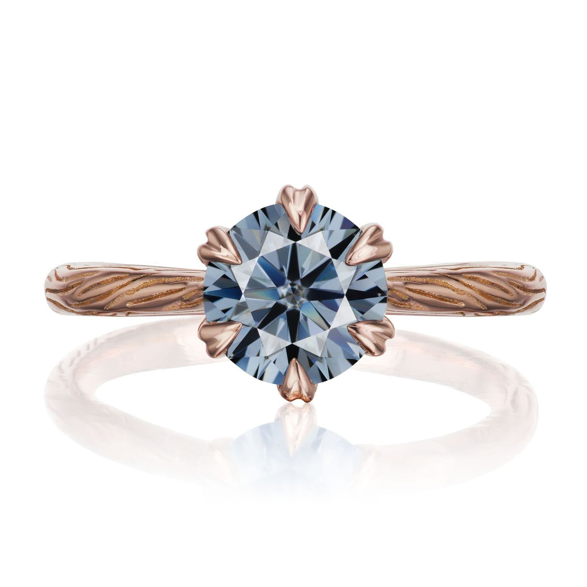 ・VIOLET・Iconic™ Grey Moissanite, Twig Textured Band (1.25ct Center)