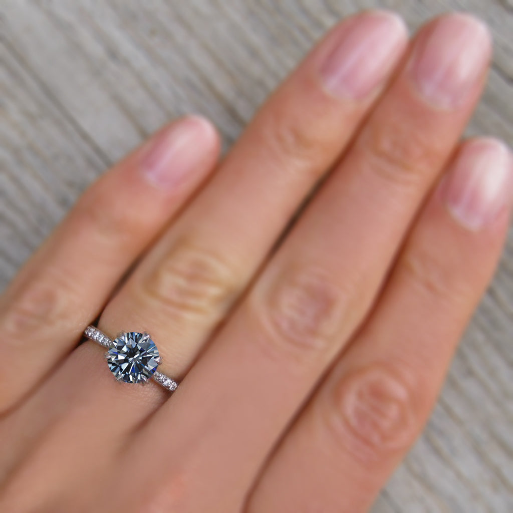 ・LEONA・Iconic™ Grey Moissanite, Plain or Diamond Band (1.5ct Center)