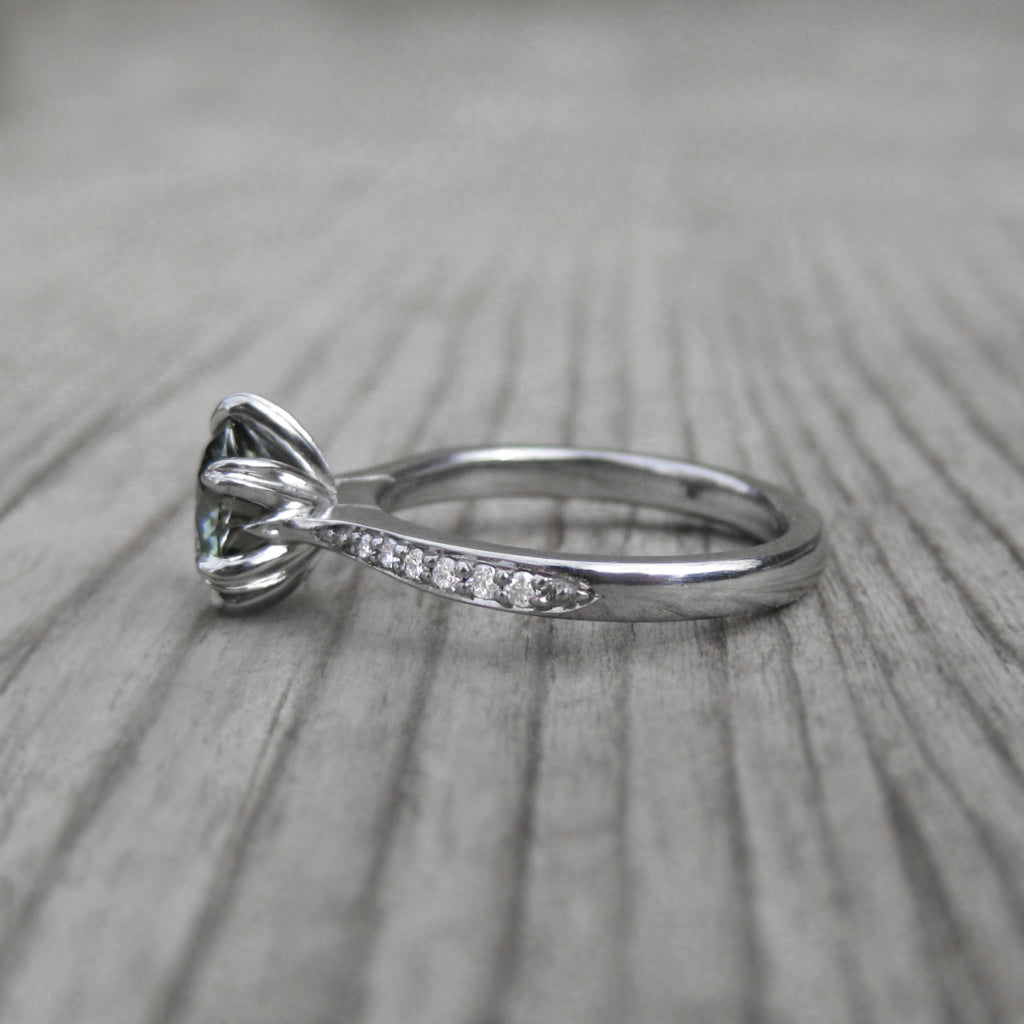 ・LEONA・Iconic™ Grey Moissanite, Plain or Diamond Band (1.5ct Center)