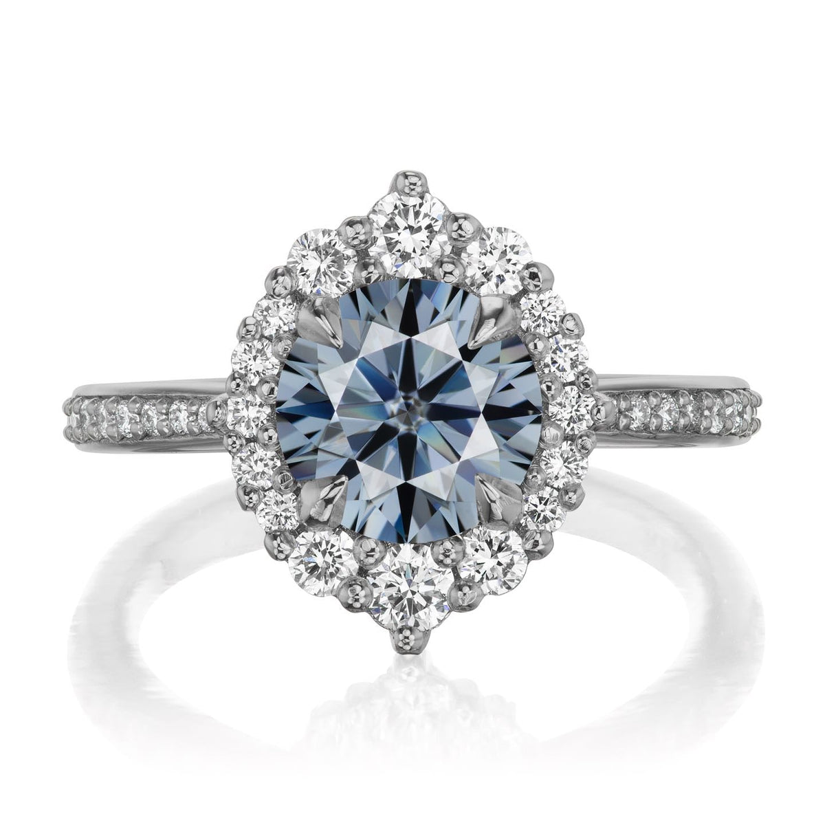 ・EMERSON・Iconic™ Grey Moissanite Center, Diamond Halo (1.58ctw+)