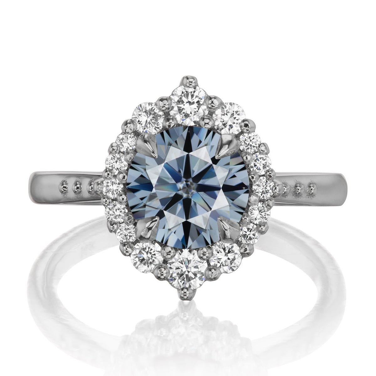 ・EMERSON・Iconic™ Grey Moissanite Center, Diamond Halo (1.93ctw+)