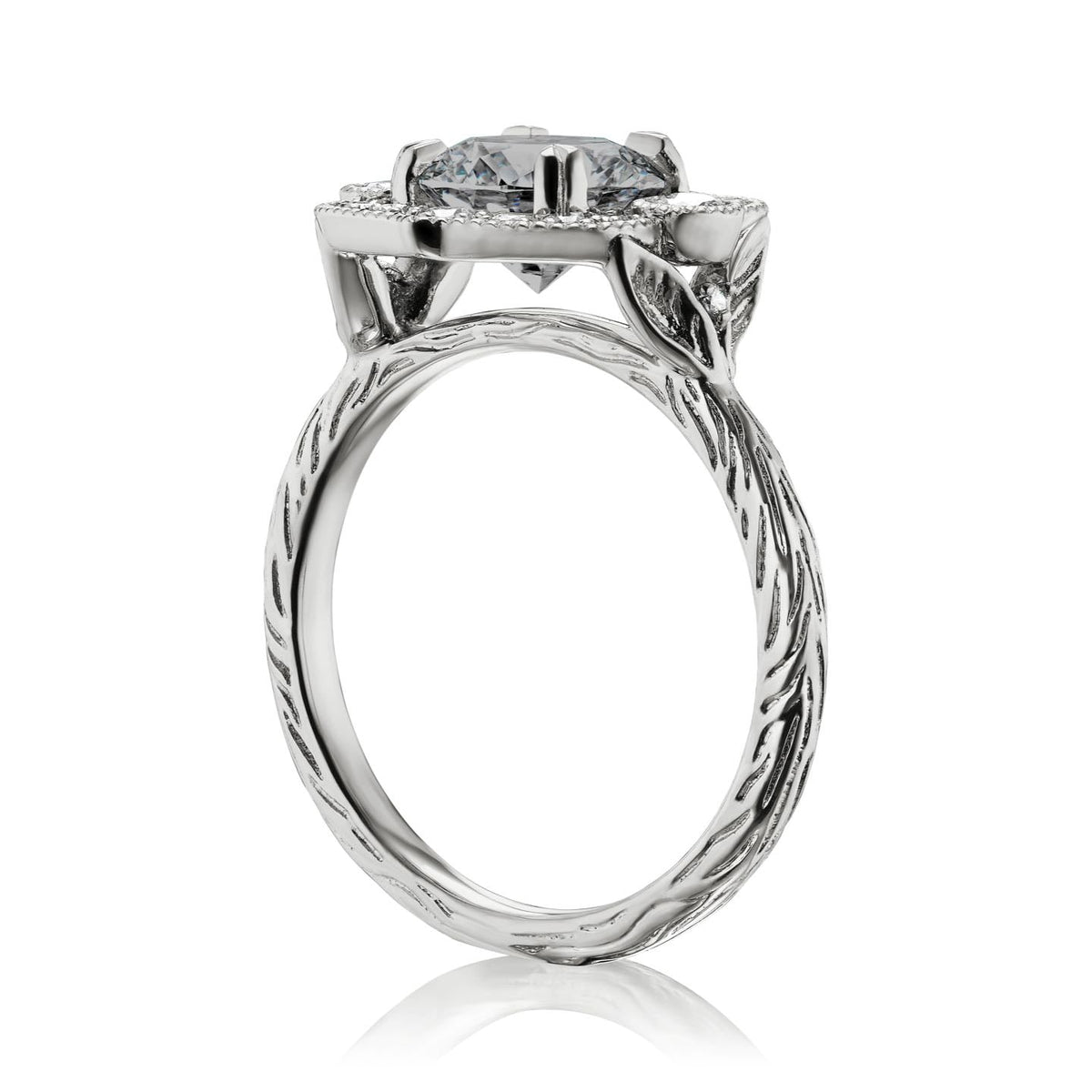 ・SADIE・Iconic™ Grey Moissanite Center, Diamond Halo (1.55ctw)