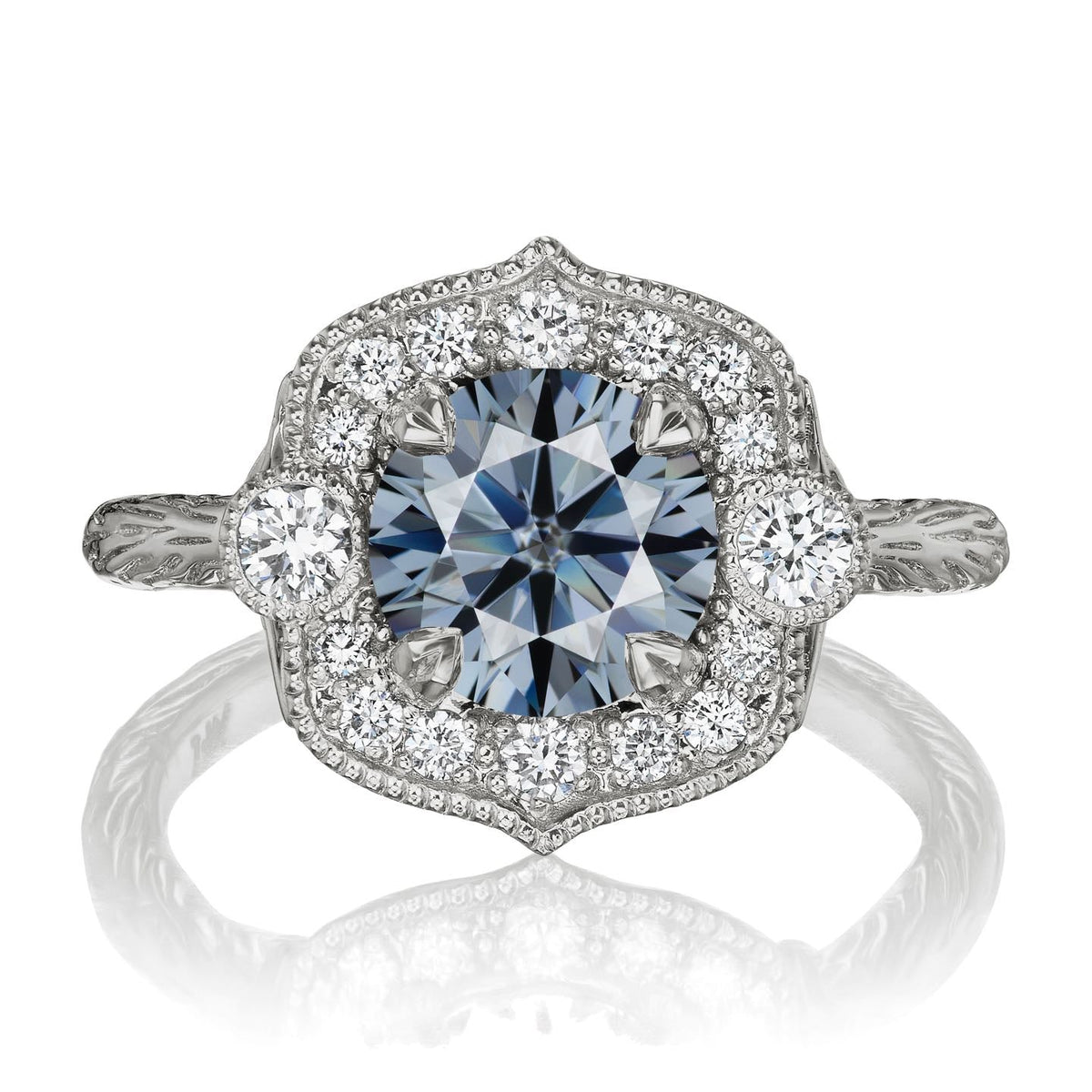 ・SADIE・Iconic™ Grey Moissanite Center, Diamond Halo (1.55ctw)