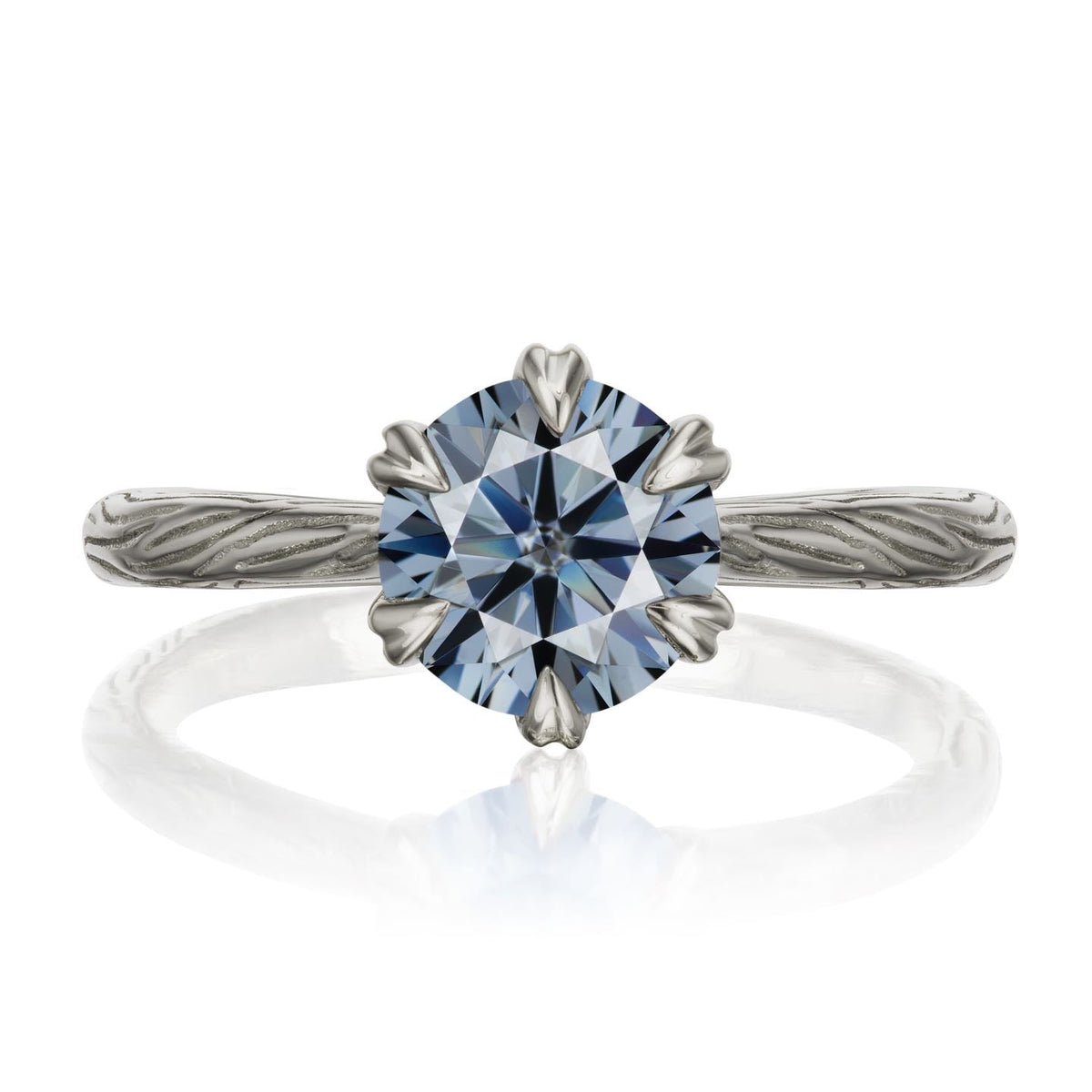 ・VIOLET・Iconic™ Grey Moissanite, Twig Textured Band (1.25ct Center)