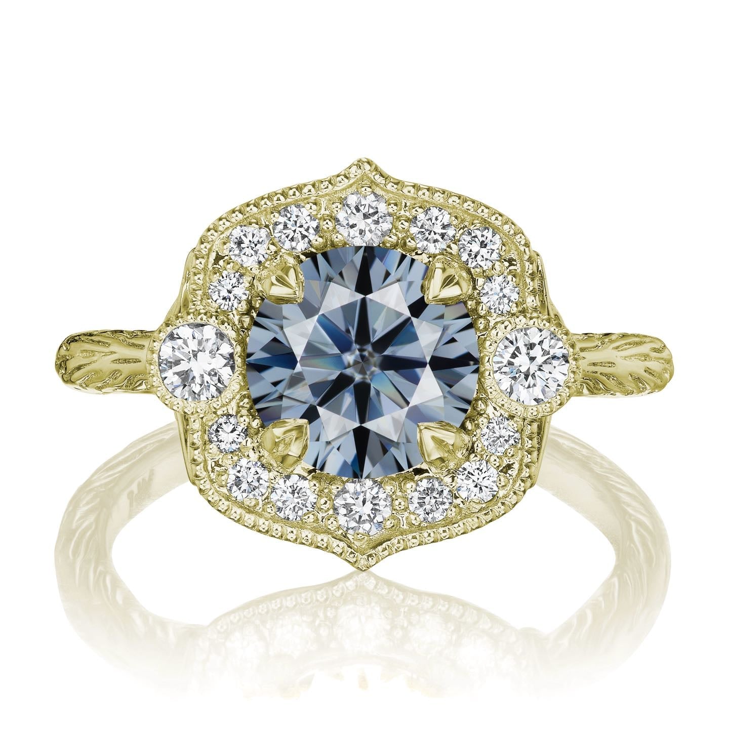 ・SADIE・Iconic™ Grey Moissanite Center, Diamond Halo (1.55ctw)