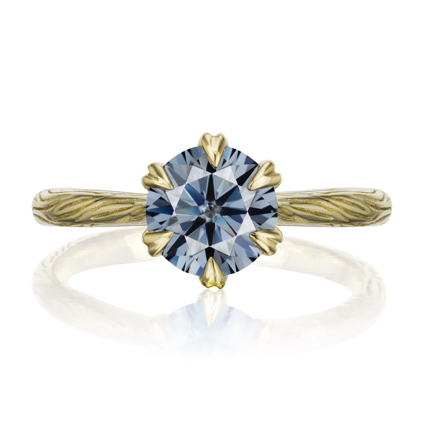 ・VIOLET・Iconic™ Grey Moissanite, Twig Textured Band (1.25ct Center)