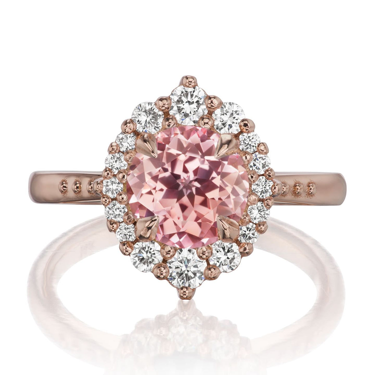 ・EMERSON・Peach Sapphire Center, Diamond Halo (2.13ctw+)