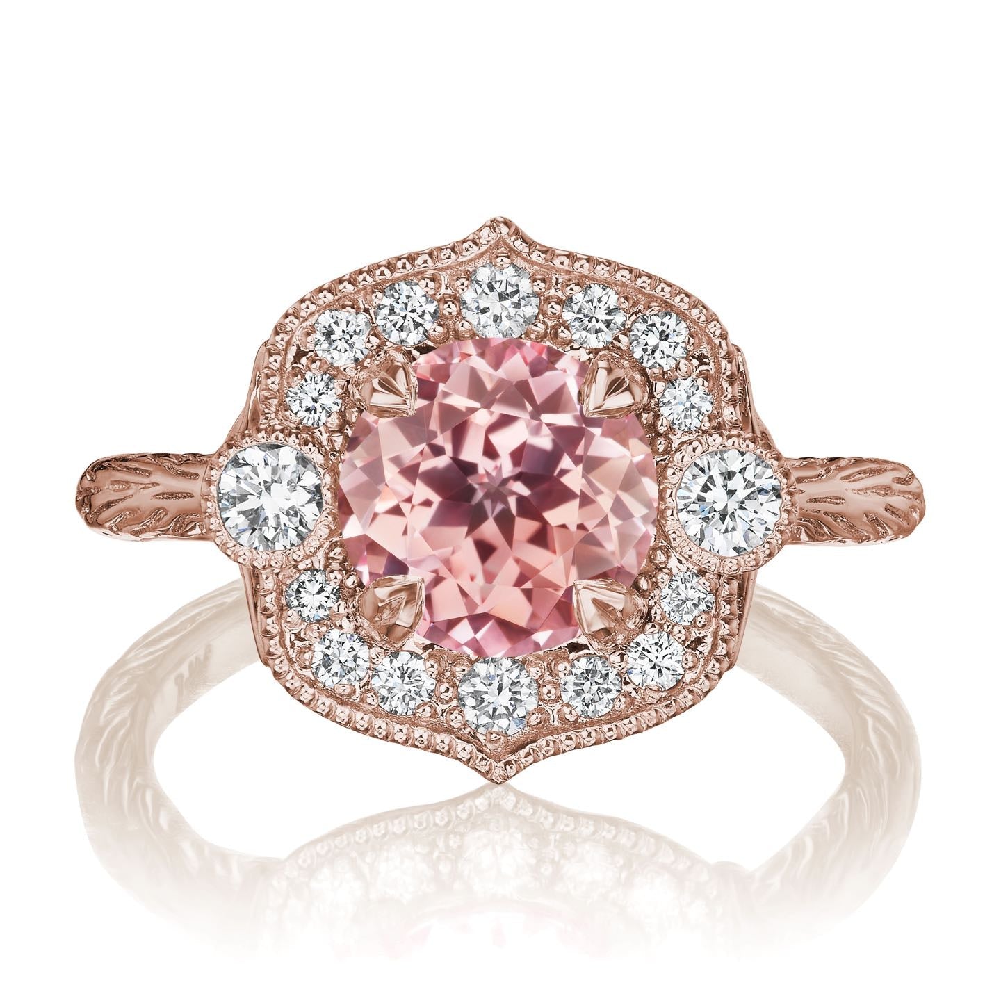 ・SADIE・Peach Sapphire Center, Diamond Halo (2.1ctw)