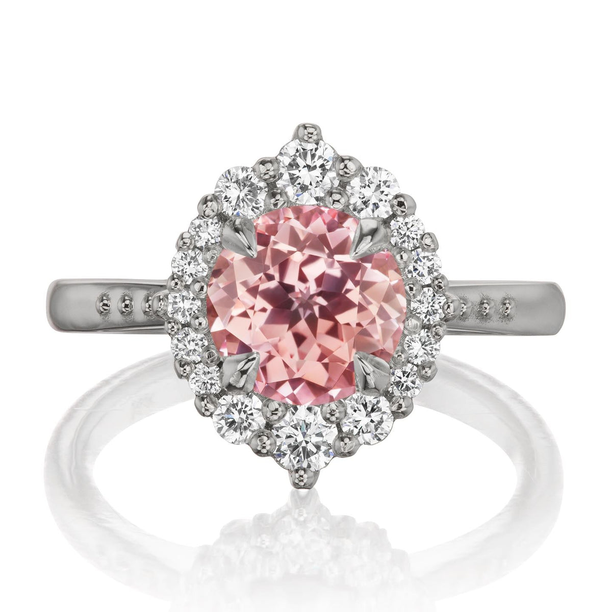 ・EMERSON・Peach Sapphire Center, Diamond Halo (2.13ctw+)