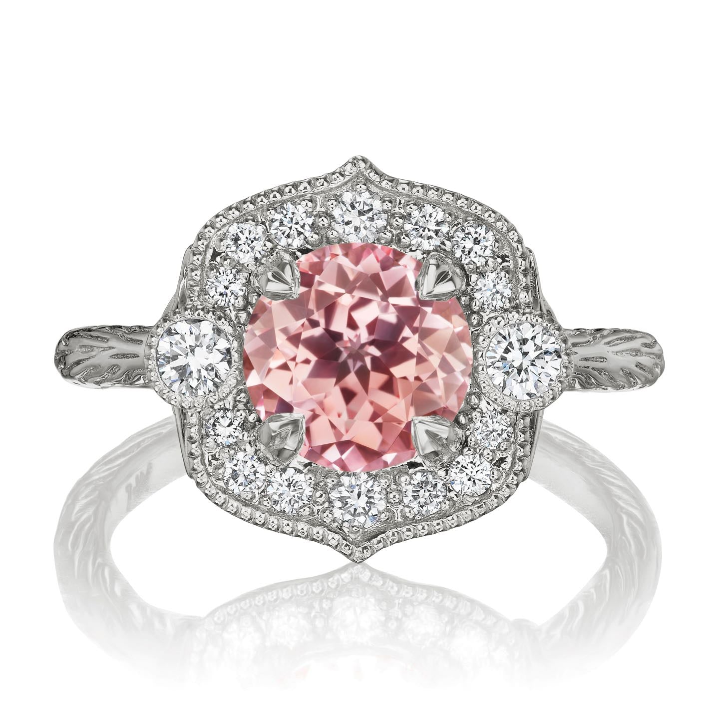 ・SADIE・Peach Sapphire Center, Diamond Halo (2.1ctw)