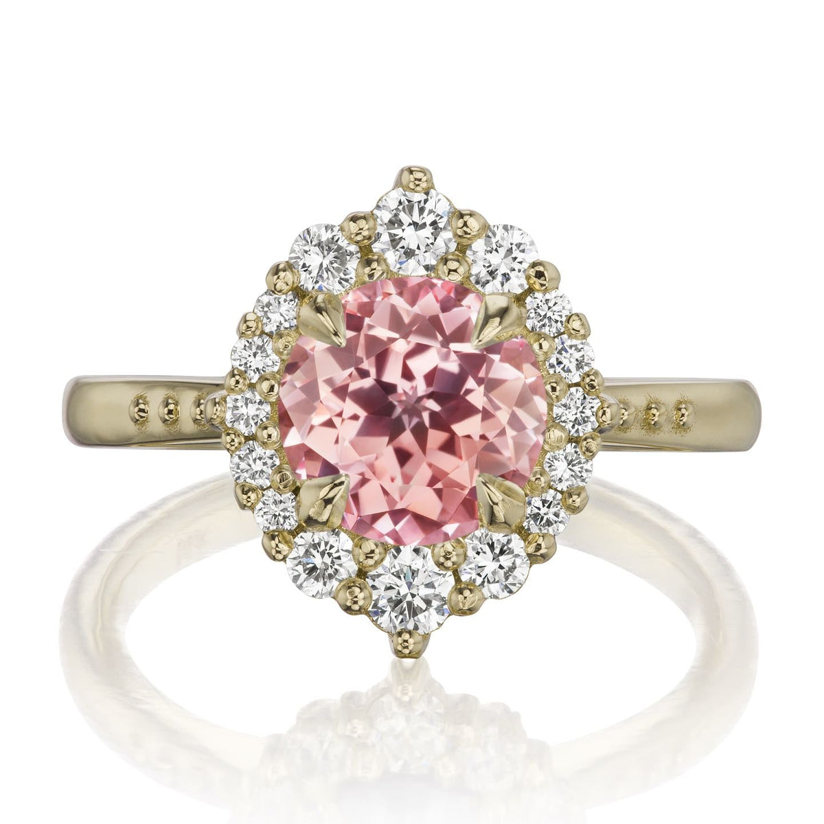 ・EMERSON・Peach Sapphire Center, Diamond Halo (2.13ctw+)