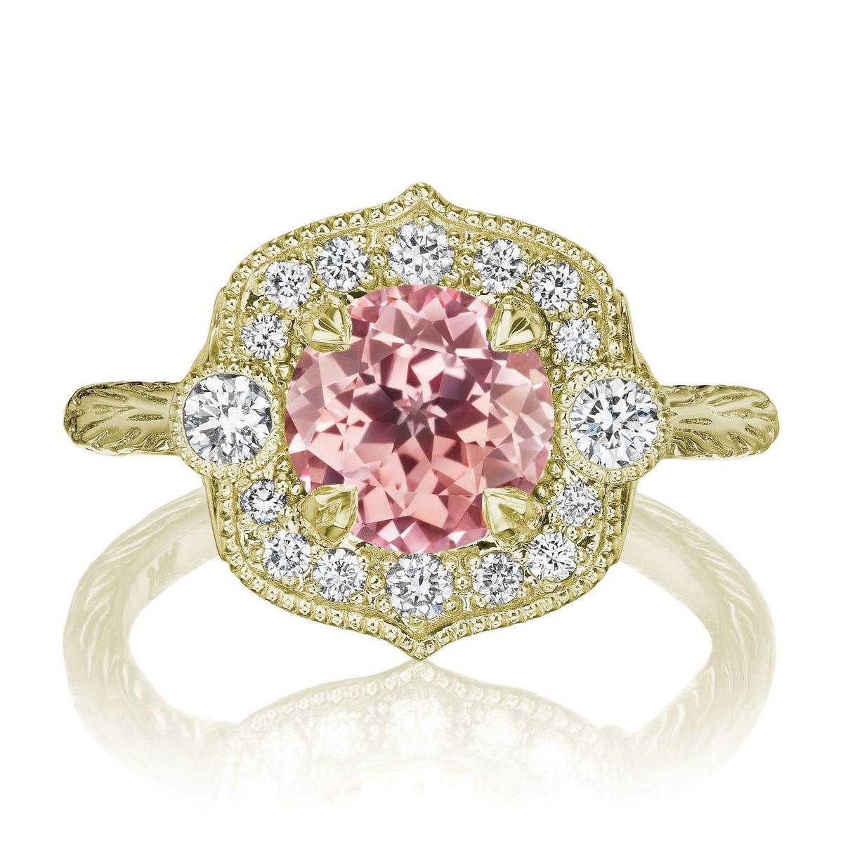 ・SADIE・Peach Sapphire Center, Diamond Halo (2.1ctw)