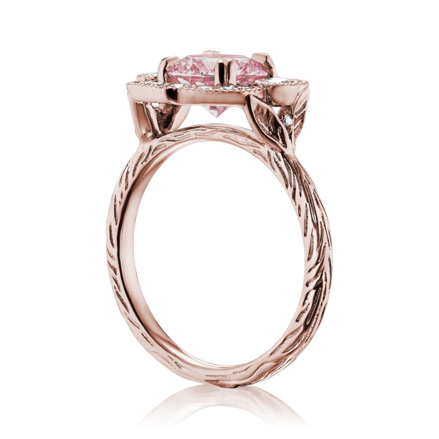 ・SADIE・Peach Sapphire Center, Diamond Halo (2.1ctw)