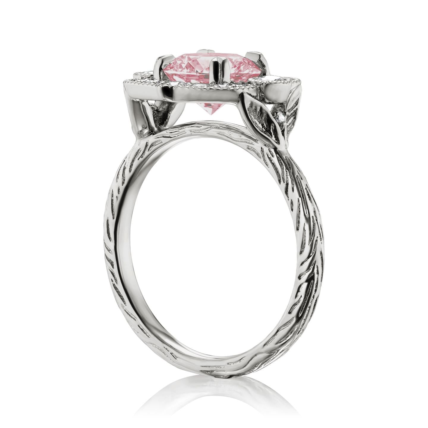 ・SADIE・Peach Sapphire Center, Diamond Halo (2.1ctw)
