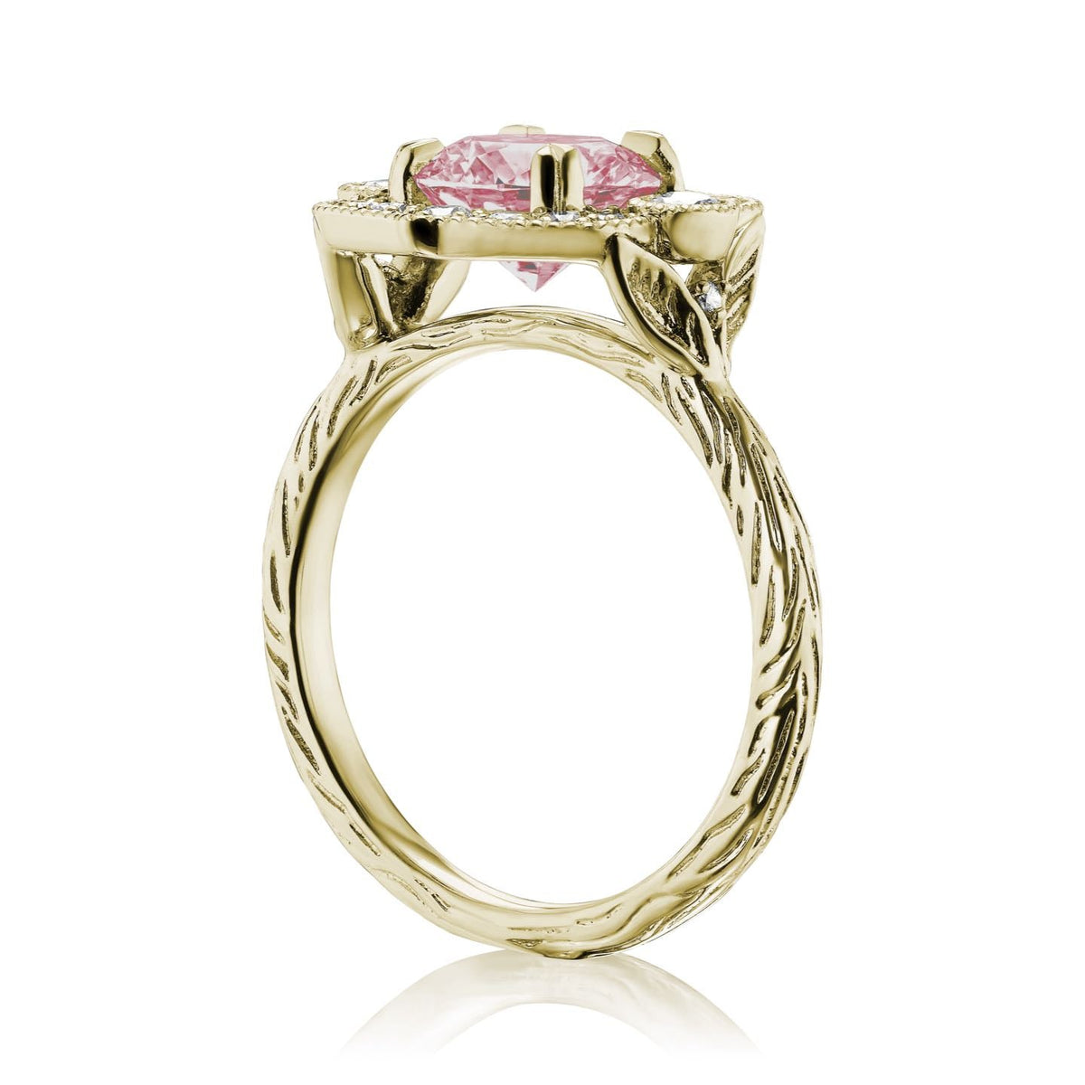 ・SADIE・Peach Sapphire Center, Diamond Halo (2.1ctw)