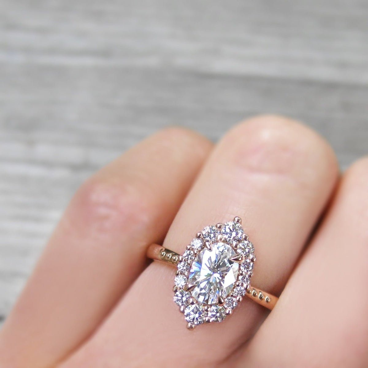 ・SOFIA・Oval Moissanite Center, Diamond Halo (1.25ctw+)