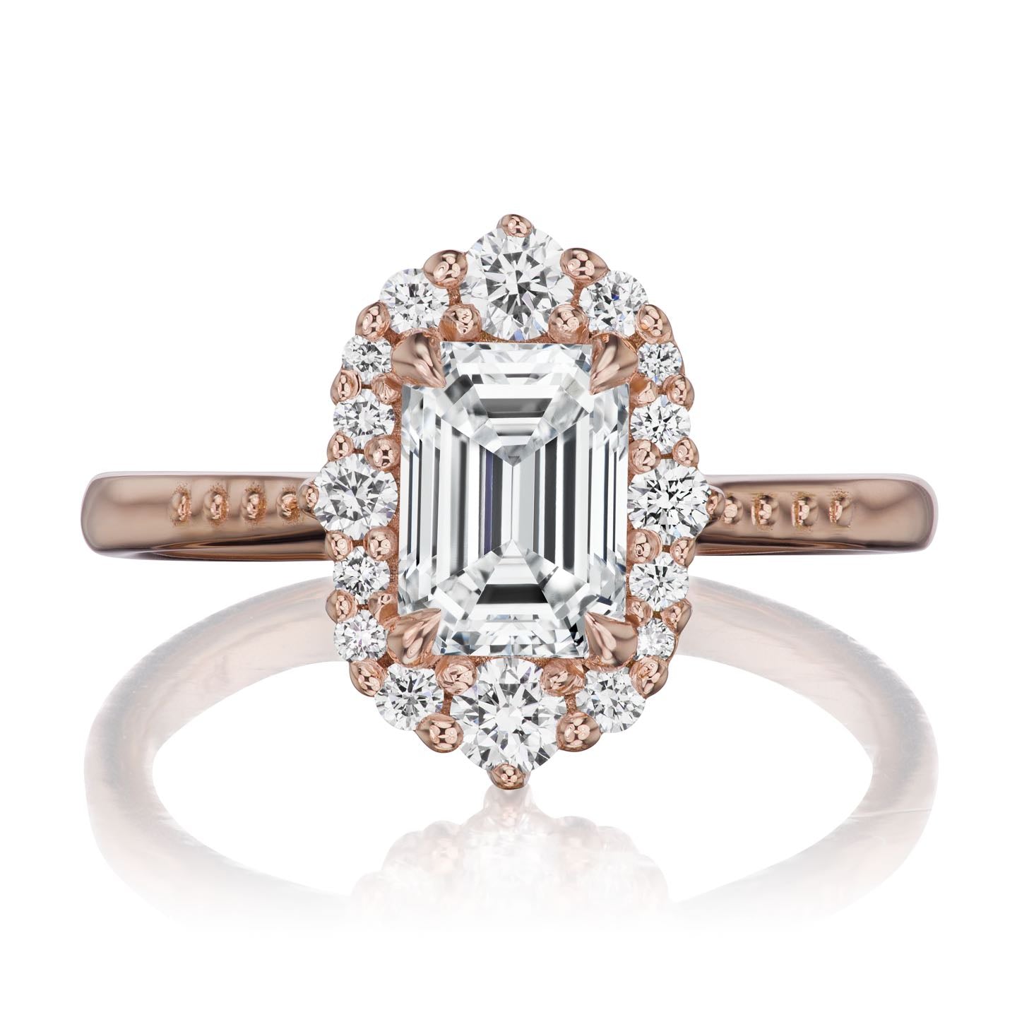 ・ADELINE・Emerald Cut Lab-Grown Diamond Center, Diamond Halo (1.37ctw+)