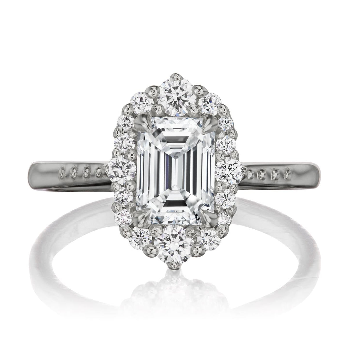 ・ADELINE・Emerald Cut Lab-Grown Diamond Center, Diamond Halo (1.37ctw+)