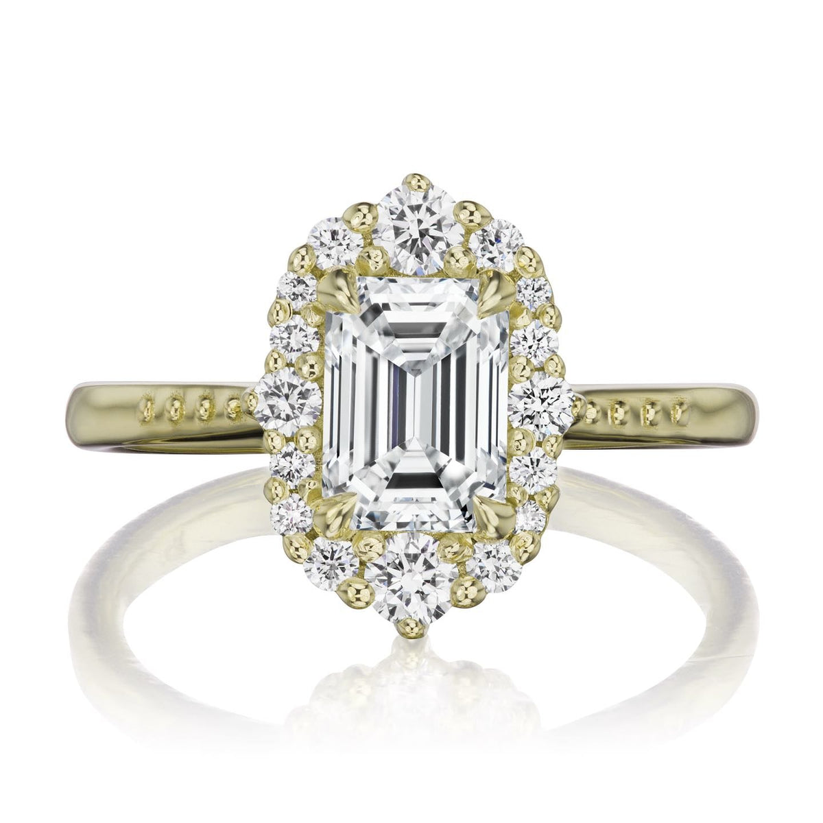 ・ADELINE・Emerald Cut Lab-Grown Diamond Center, Diamond Halo (1.37ctw+)