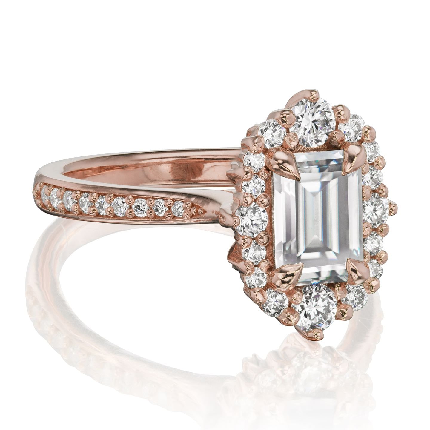 ・ADELINE・Emerald Cut Moissanite Center, Diamond Halo (1.33ctw+)