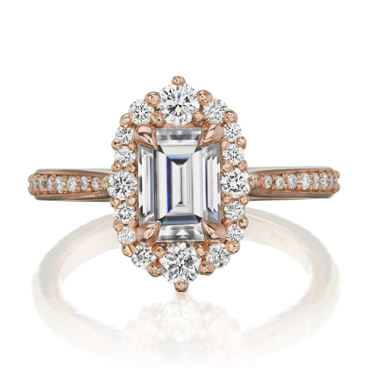 ・ADELINE・Emerald Cut Moissanite Center, Diamond Halo (1.33ctw+)