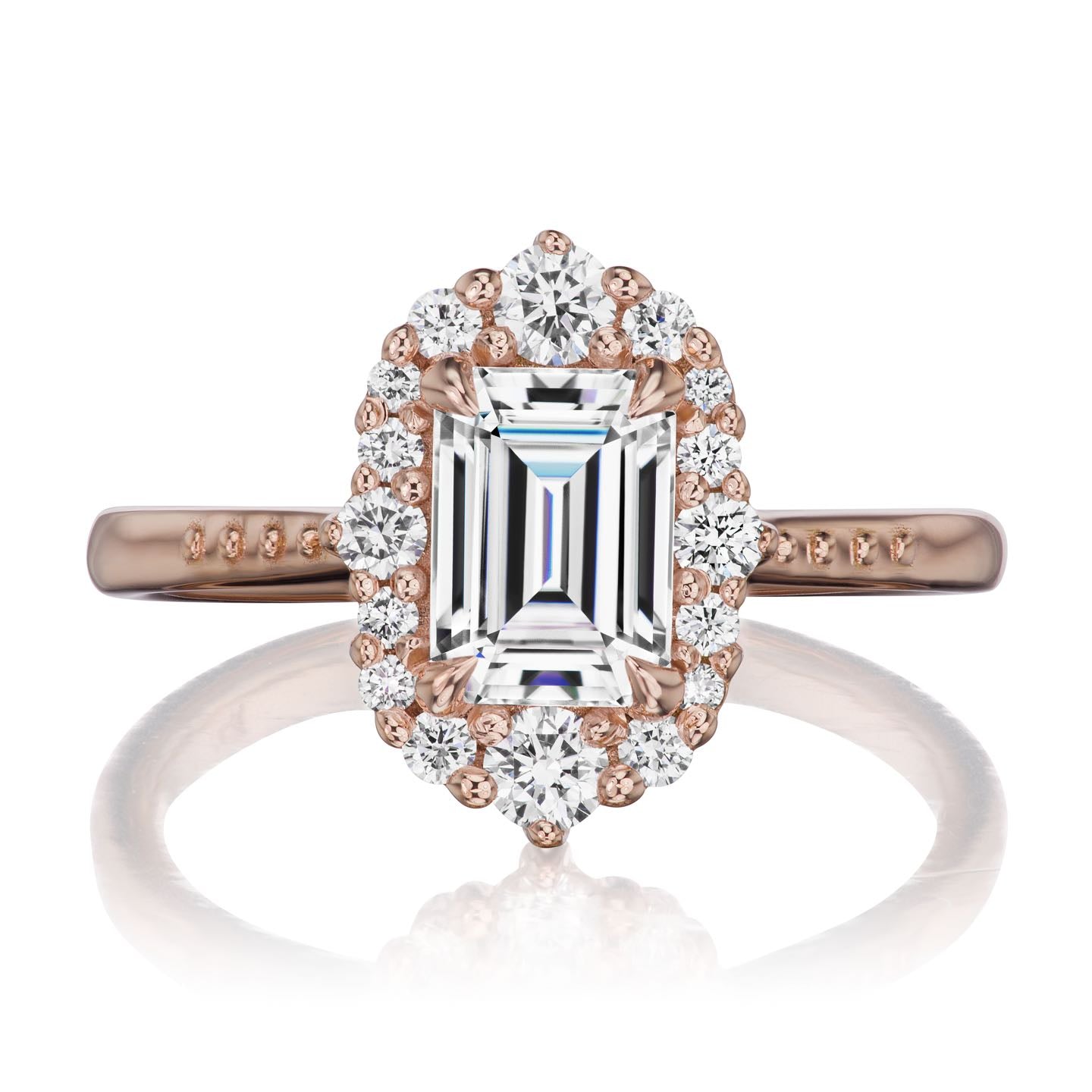 ・ADELINE・Emerald Cut Moissanite Center, Diamond Halo (1.33ctw+)