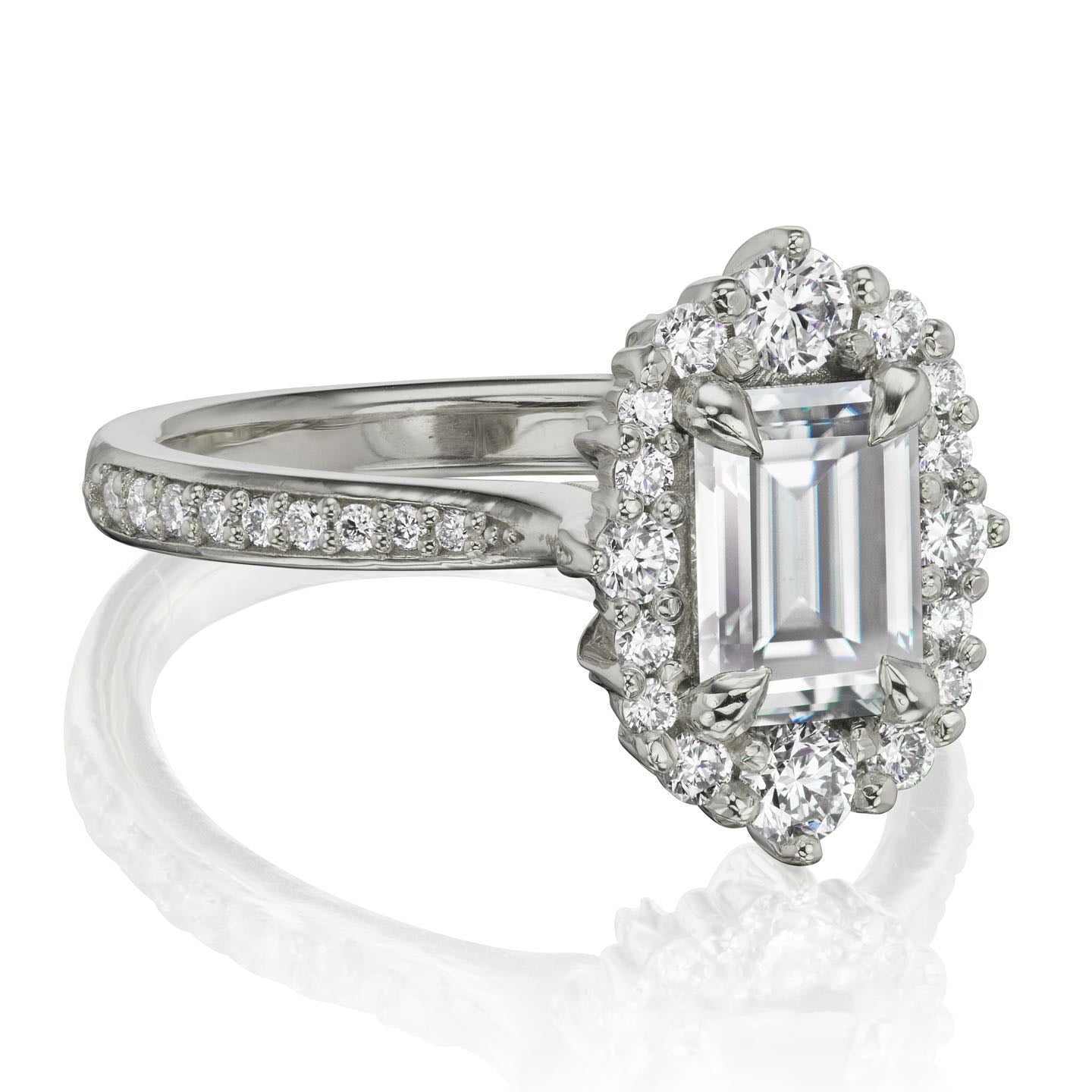 ・ADELINE・Emerald Cut Moissanite Center, Diamond Halo (1.33ctw+)