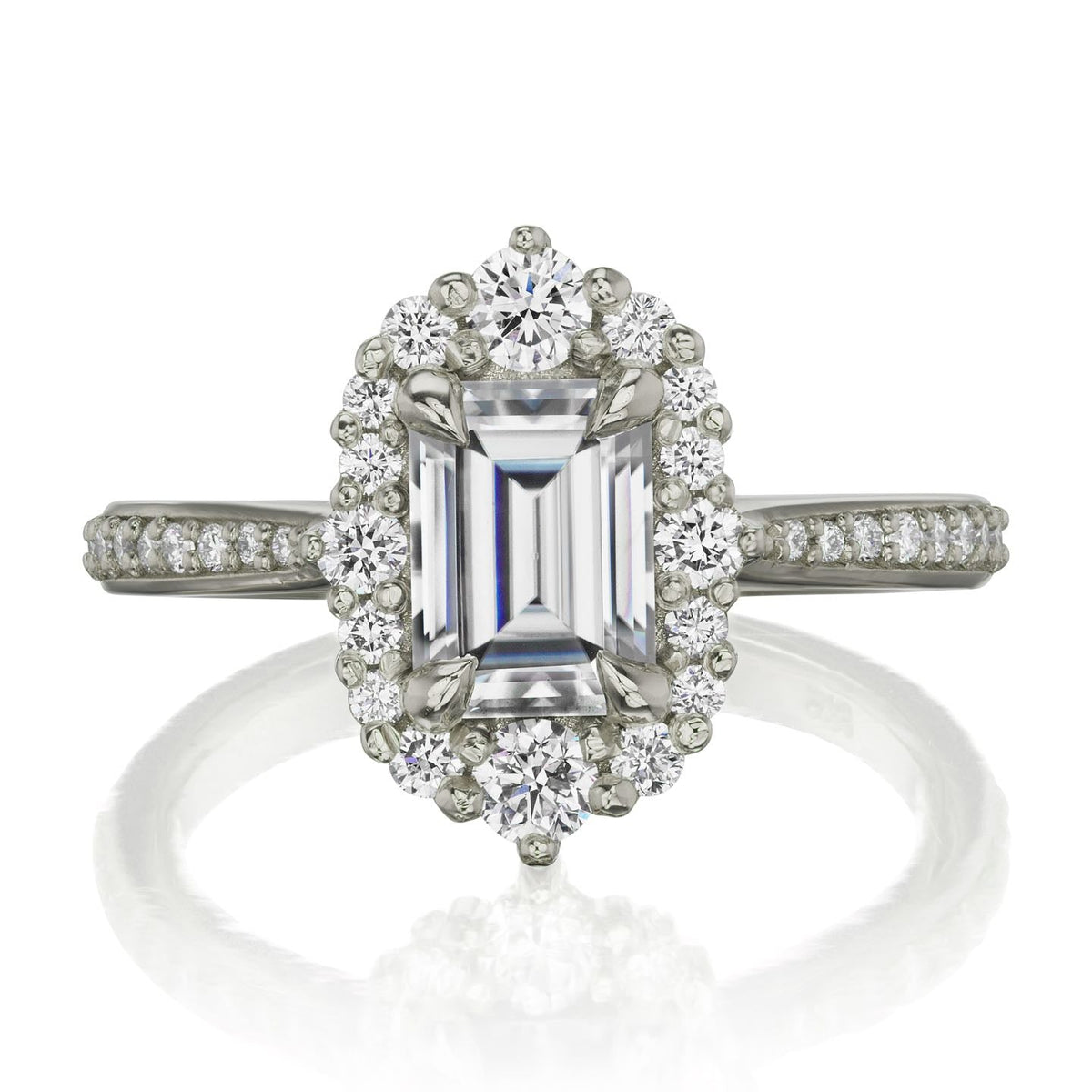 ・ADELINE・Emerald Cut Moissanite Center, Diamond Halo (1.33ctw+)